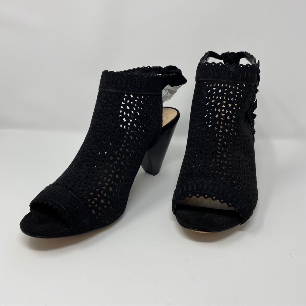 Vince Camuto Enley Laser Cut Suede Peep Toe Heels